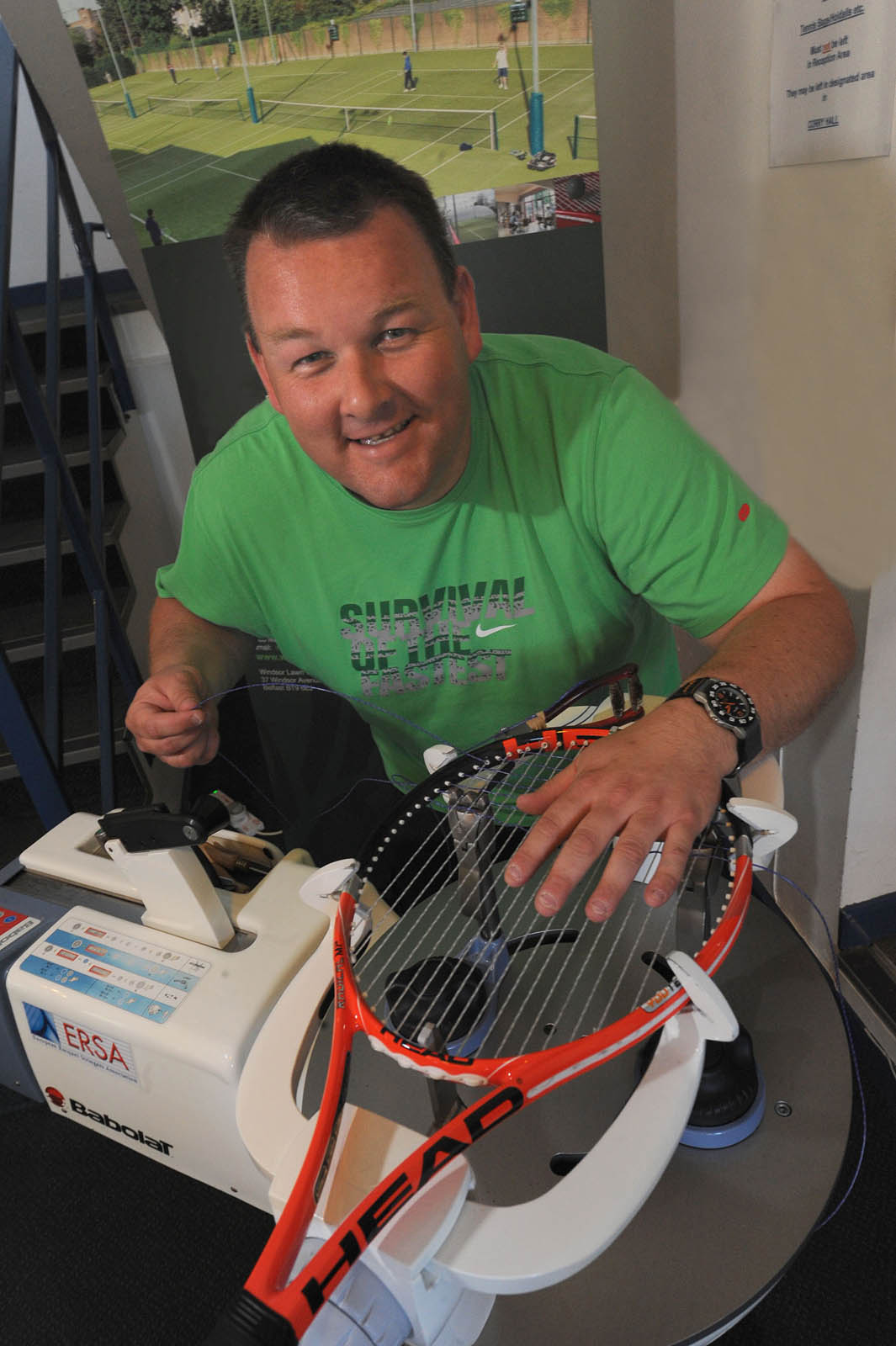 Roger stringing a members Racquet for the Windsor Senior Tournament