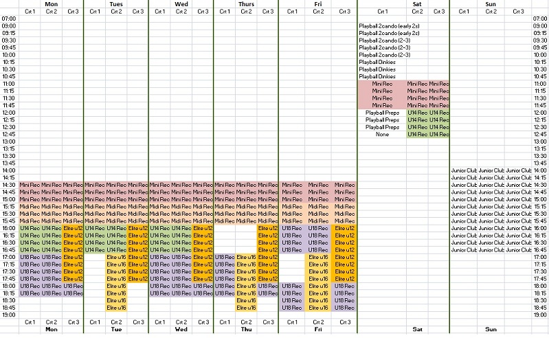 Windsor Junior Squads Timetable